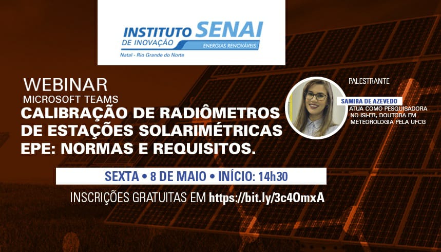 ISI-ER realiza, dia 8, webinar sobre calibração de radiômetros de estações solarimétricas