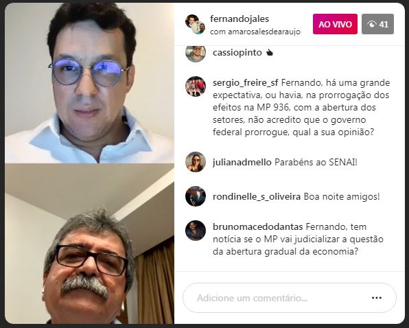 É preciso trabalhar para que as empresas retomem seus negócios, diz Amaro Sales em Live no Instagram