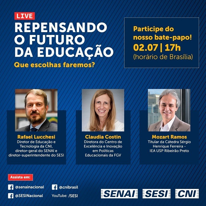 Live sobre o Futuro da Educação será transmitida, dia 2, pela CNI