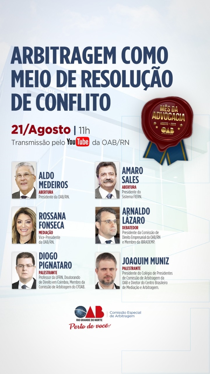 Presidente da FIERN participa de live sobre “Arbitragem como Meio de Resolução de Conflito”