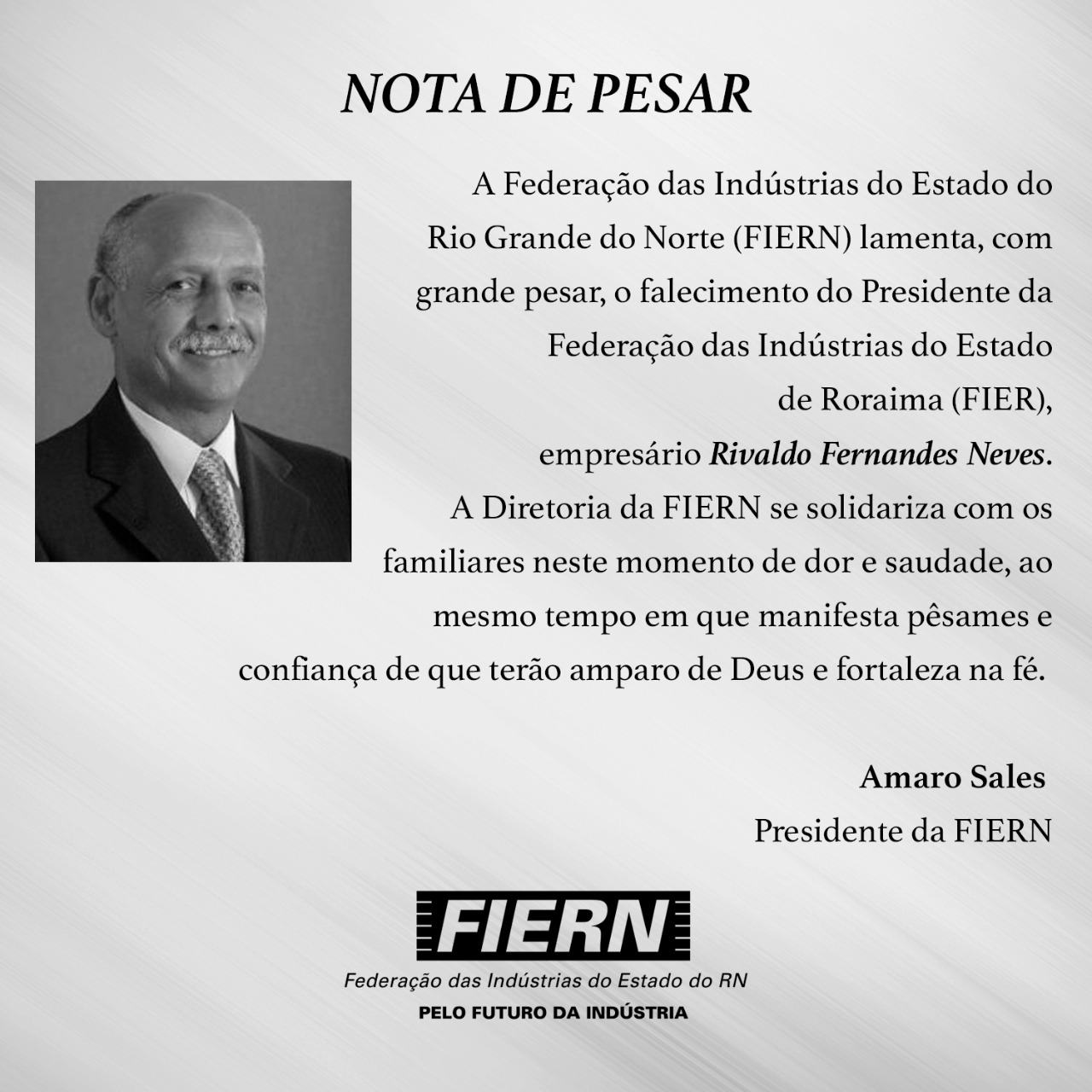 Nota de Pesar pelo empresário Rivaldo Fernandes Neves