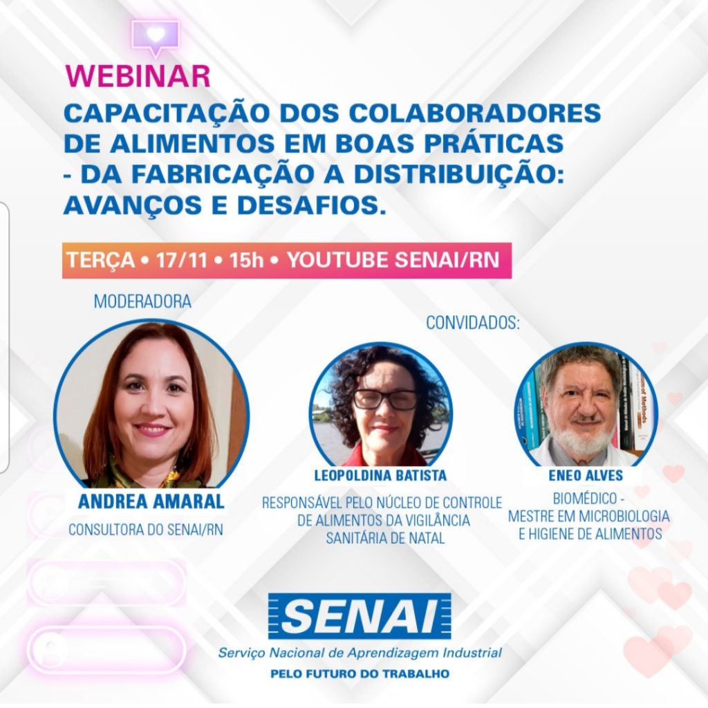 SENAI-RN promove webinar “Capacitação dos colaboradores de alimentos em boas práticas”