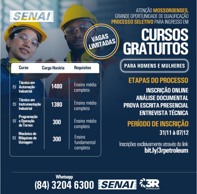 Em parceria com a 3R Petroleum, o SENAI RN oferece curso gratuito para o setor petrolífero em Mossoró