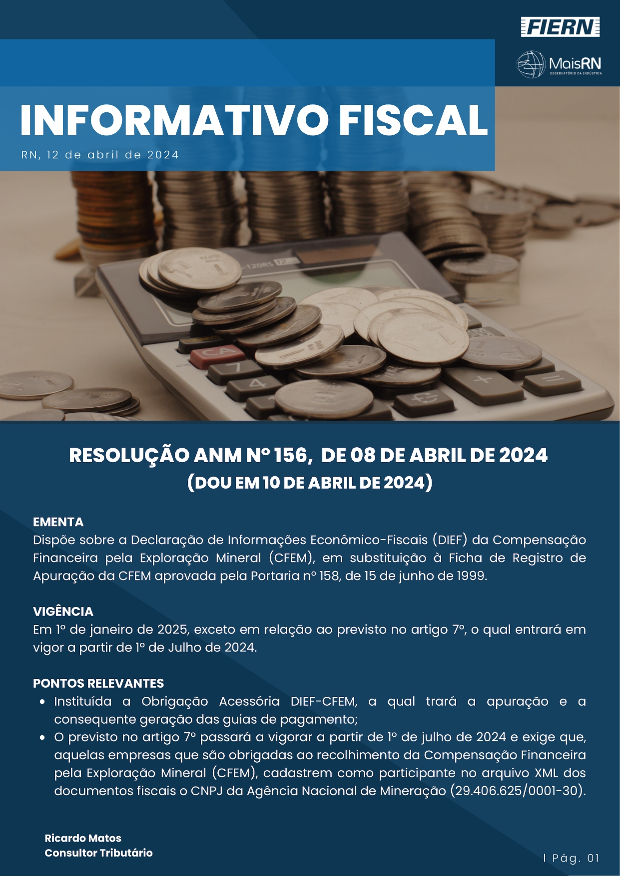 Observatório da Indústria MAIS RN divulga Informativo Fiscal de abril