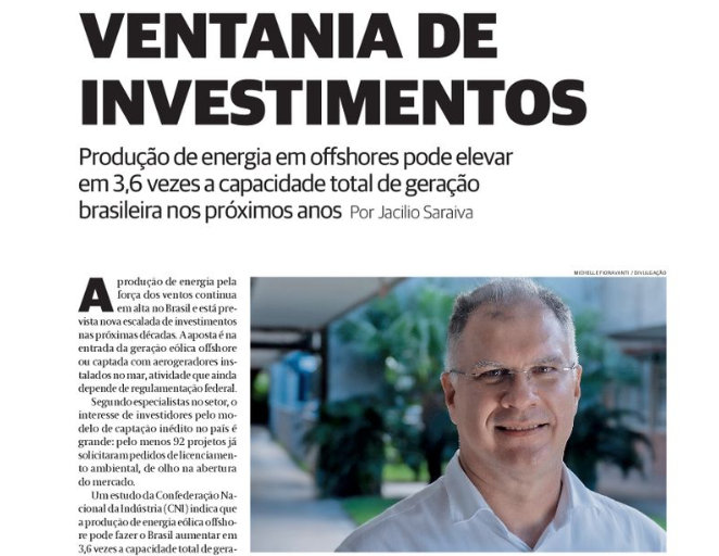 Valor Econômico destaca investimentos em eólica e levantamento do ISI-ER sobre potencial offshore
