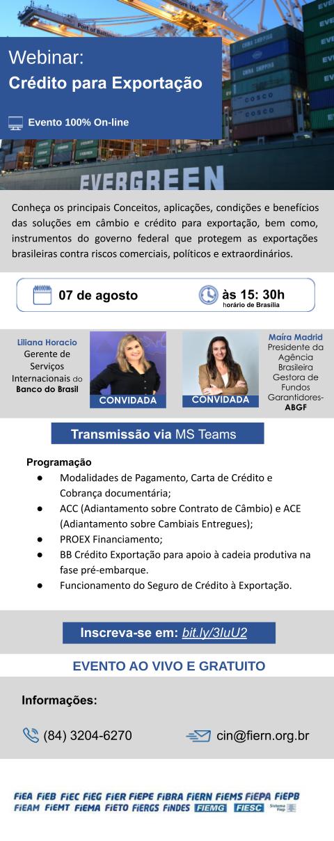 FIERN promove webinar gratuito sobre crédito e câmbio para exportação com especialistas nacionais