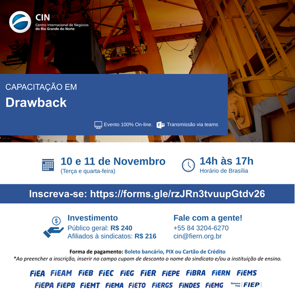 Centro Internacional de Negócios da FIERN promove capacitação sobre regime aduaneiro em novembro